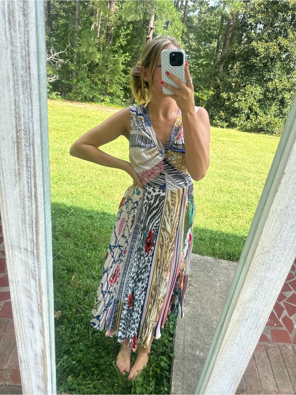 Anthropologie Multicolor Striped & Floral Twist-Front Midi Dress